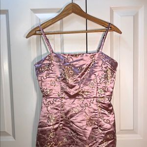 Pink satin dress with gold detailing